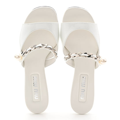 Miu Miu Vernice Chain Pearl Mules 38 White 5 of 9