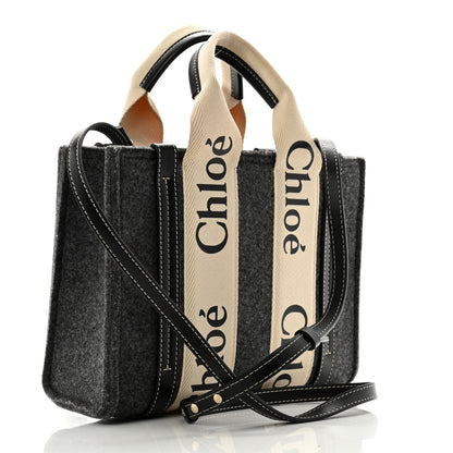 Chloe Felt Calfskin Small Woody Ribbon Tote With Strap Cashmere Grey 3 of 11
