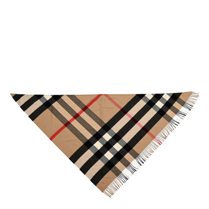 Burberry Cashmere Giant Check Triangle Fringe Scarf Beige 1 of 3