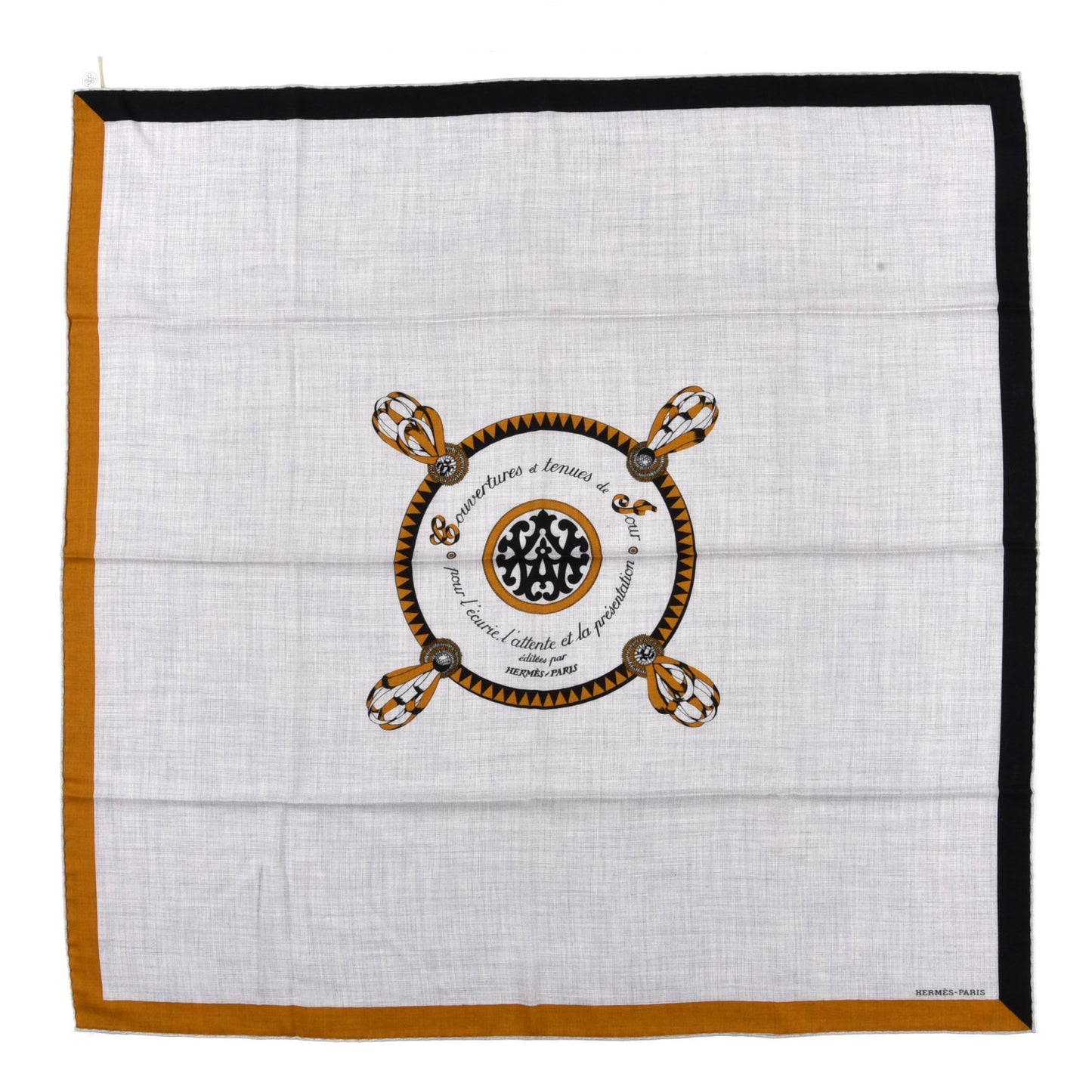 Cashmere Silk Encadre Blason Scarf 90 Gris Chine Black