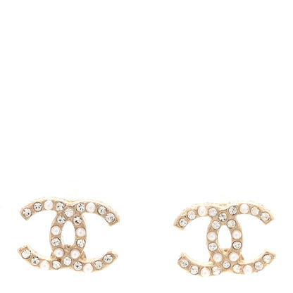 Chanel Pearl Crystal CC Earrings Light Gold 1 of 4