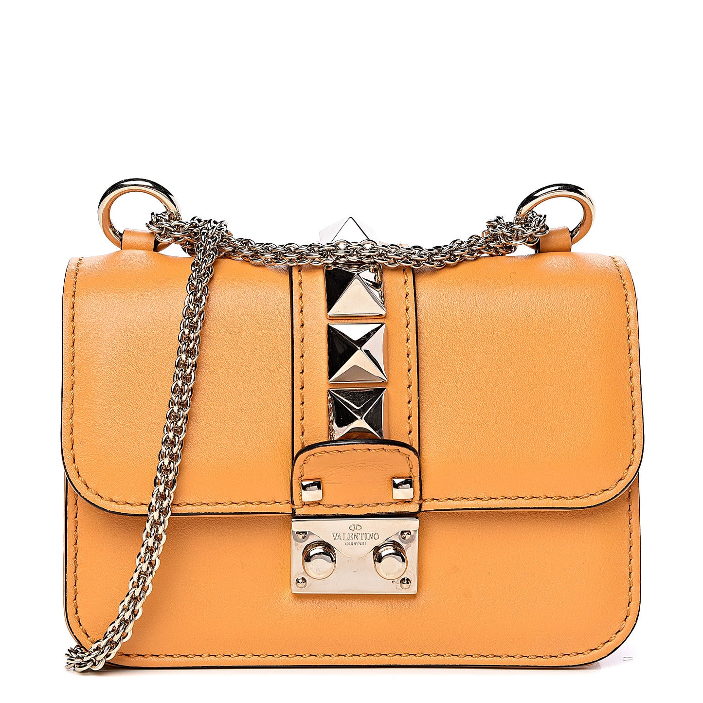 Vitello Mini Glam Lock Rockstud Flap Mandarin Sorbet