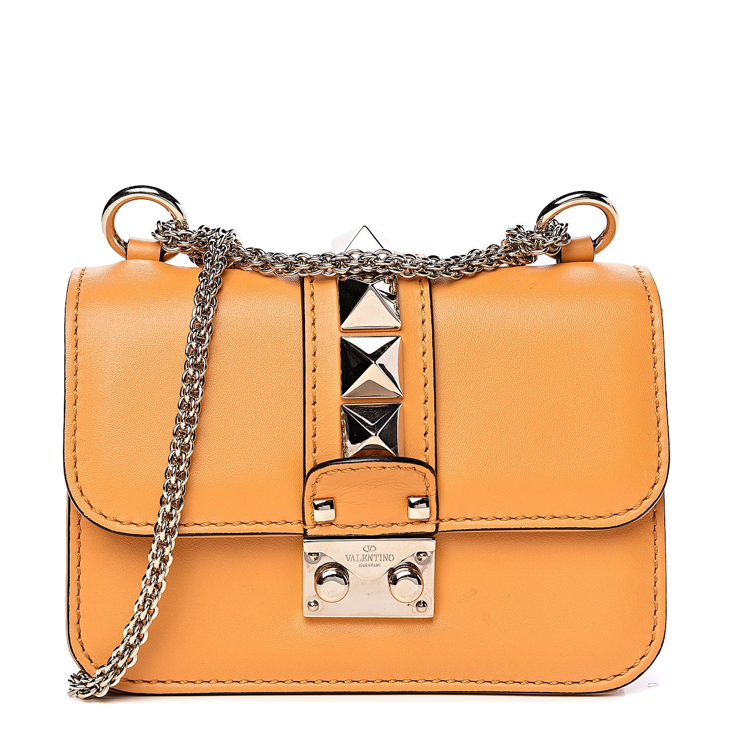 Valentino Garavani Vitello Mini Glam Lock Rockstud Flap Mandarin Sorbet 1 of 9