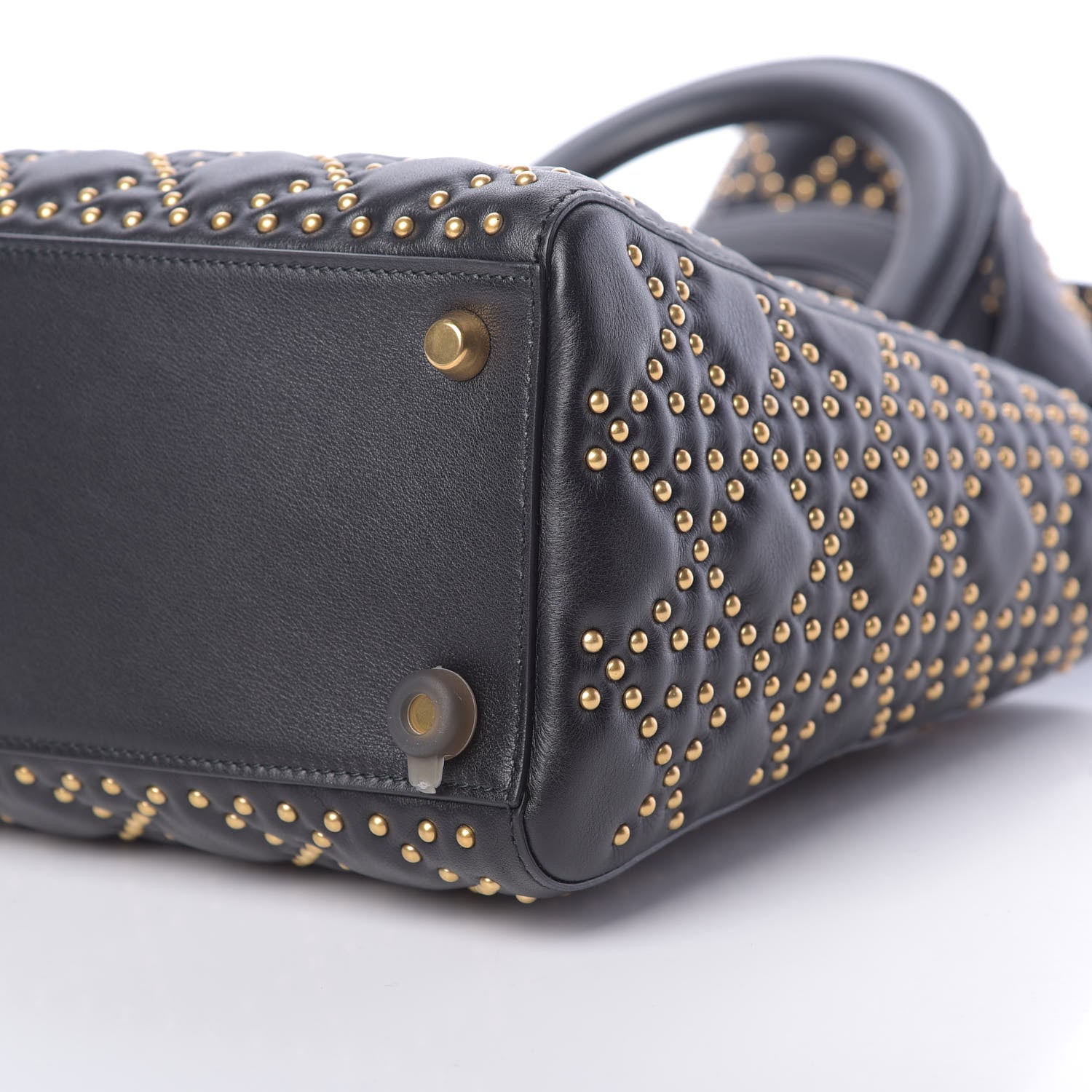 Christian Dior Calfskin Cannage Studded Medium Supple Lady Dior Black 10 of 11