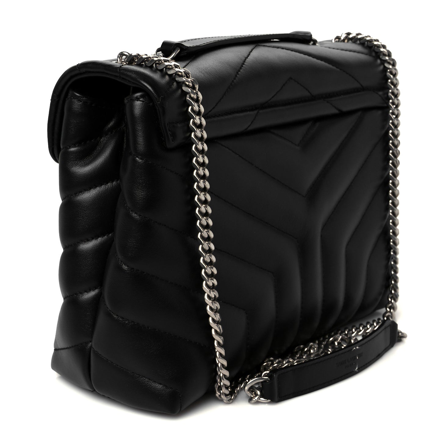 Calfskin Y Quilted Monogram Small Loulou Chain Satchel Black