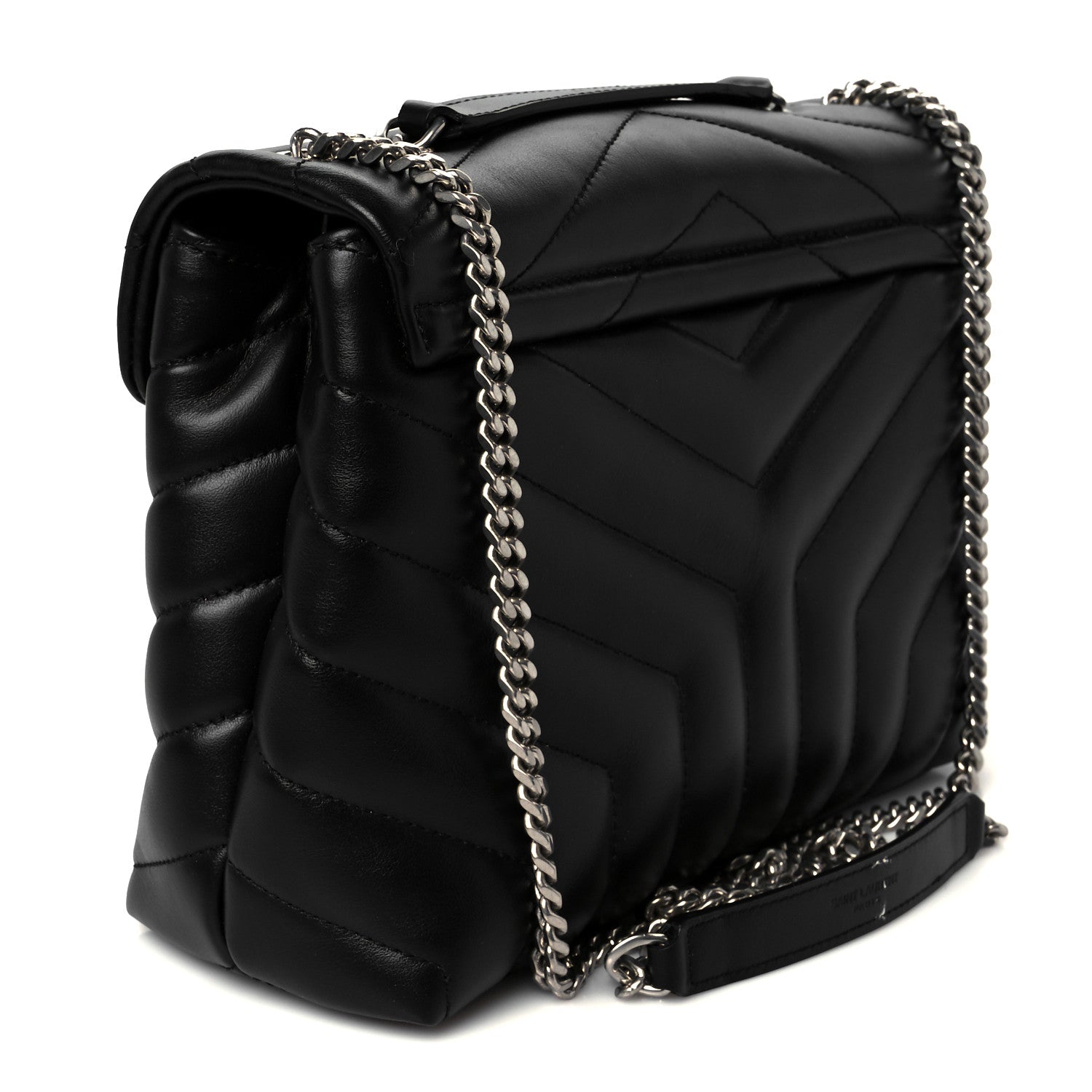 Saint Laurent Calfskin Y Quilted Monogram Small Loulou Chain Satchel Black 3 of 12
