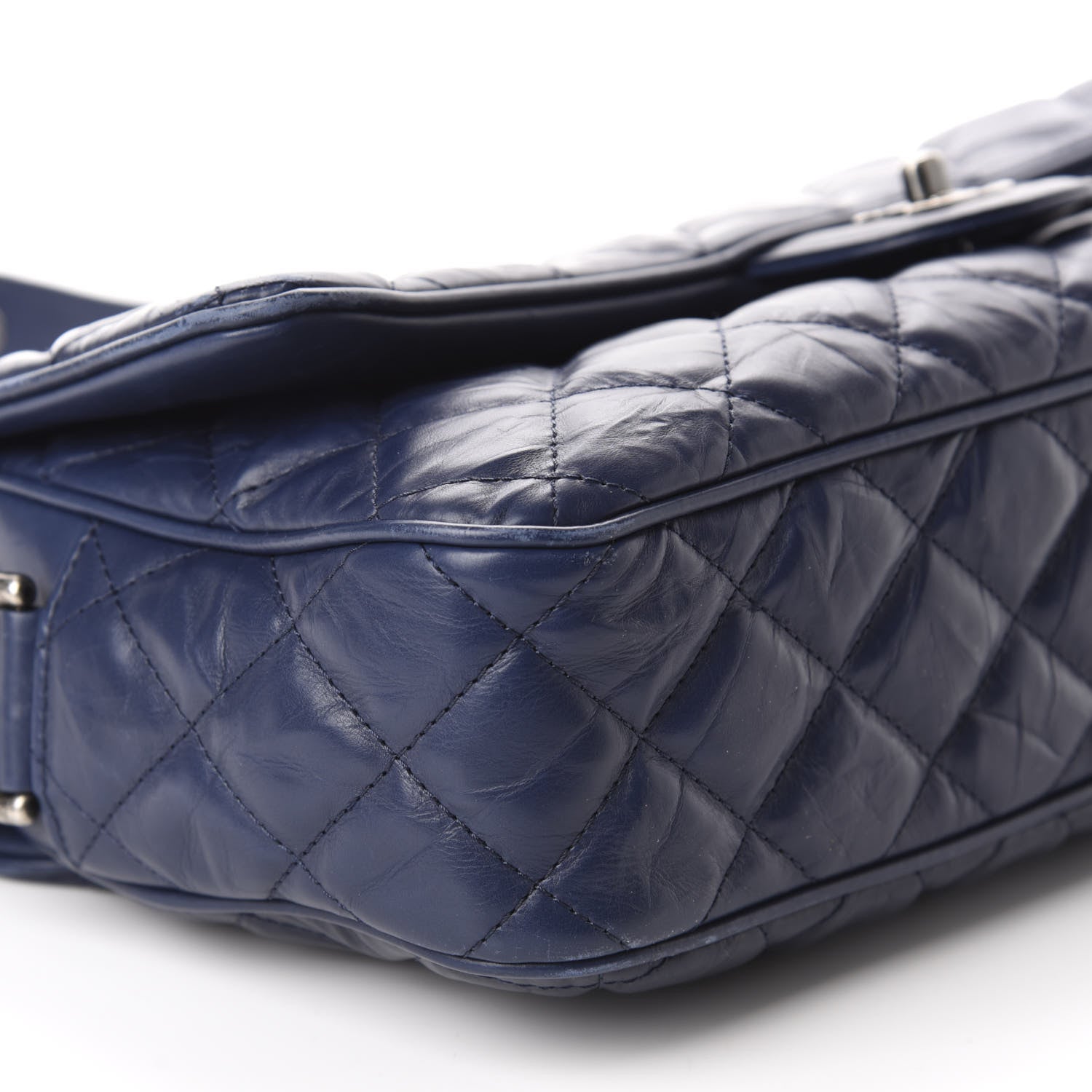 Chanel Aged Calfskin Quilted Jumbo Chain Detail Flap Blue 6 of 10