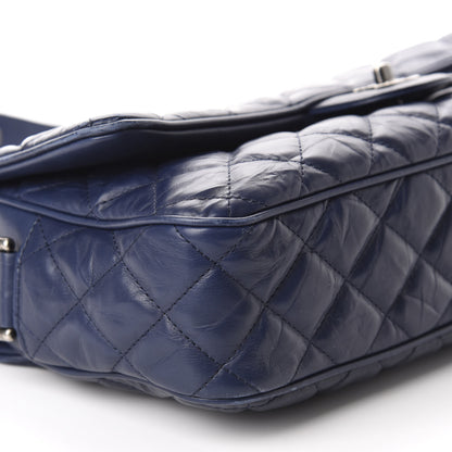 Chanel Aged Calfskin Quilted Jumbo Chain Detail Flap Blue 6 of 10