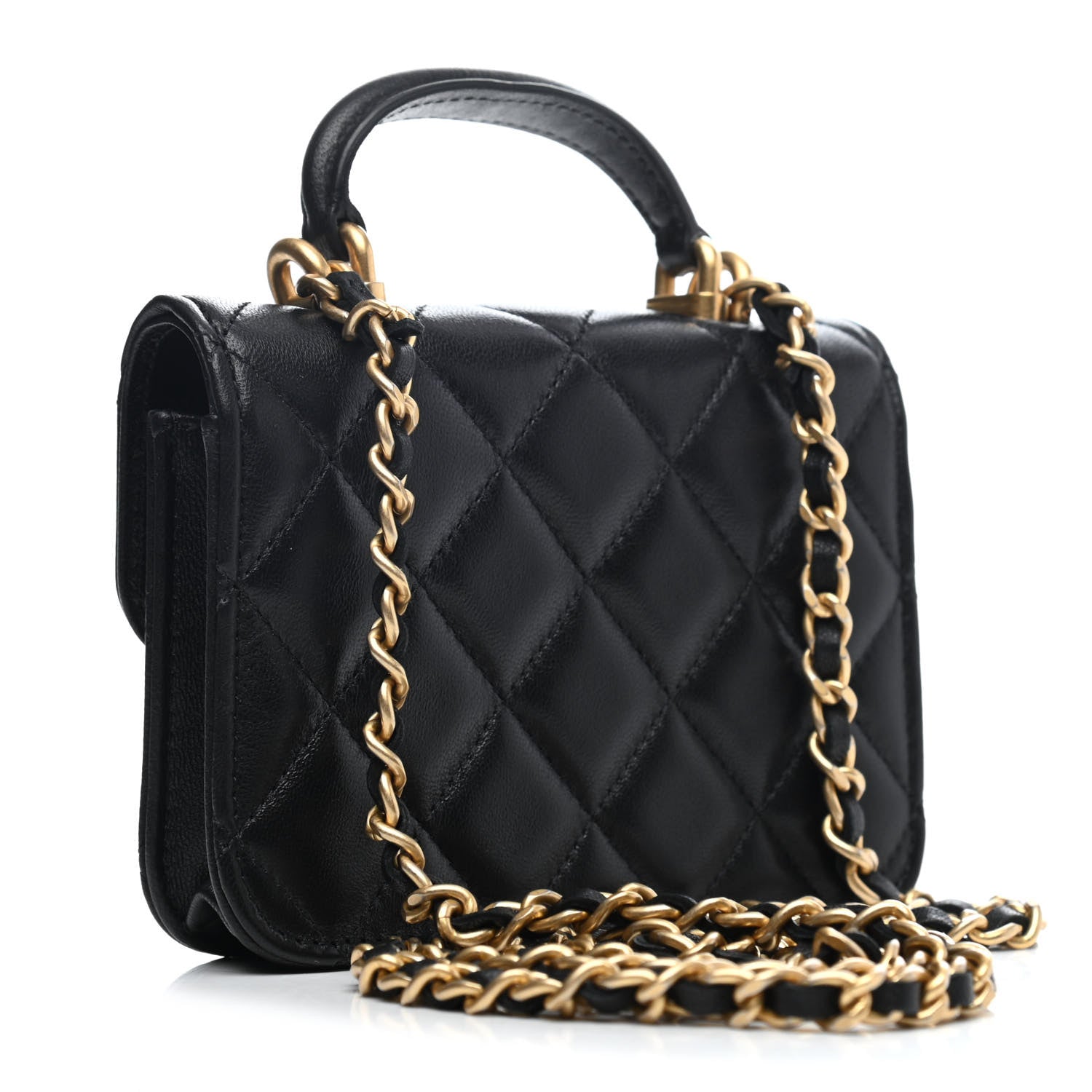 Chanel Lambskin Quilted Top Handle Flap Coin Purse With Chain Black 2 of 4