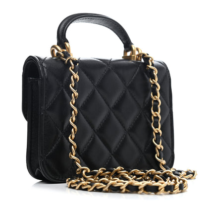 Chanel Lambskin Quilted Top Handle Flap Coin Purse With Chain Black 2 of 4