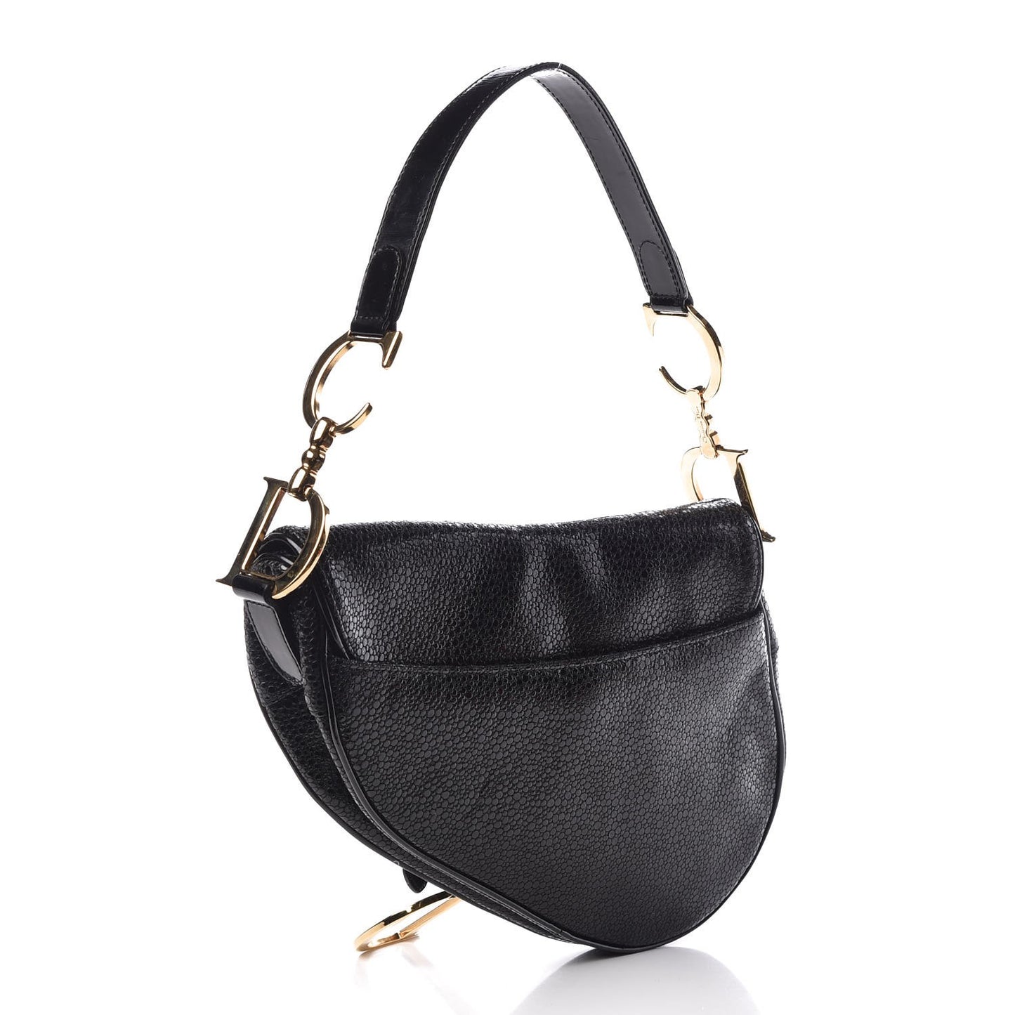 Calfskin Stingray Embossed Saddle Bag Black