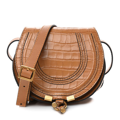 Chloe Calfskin Crocodile Embossed Mini Marcie Round Crossbody Bag Autumnal Brown 1 of 5