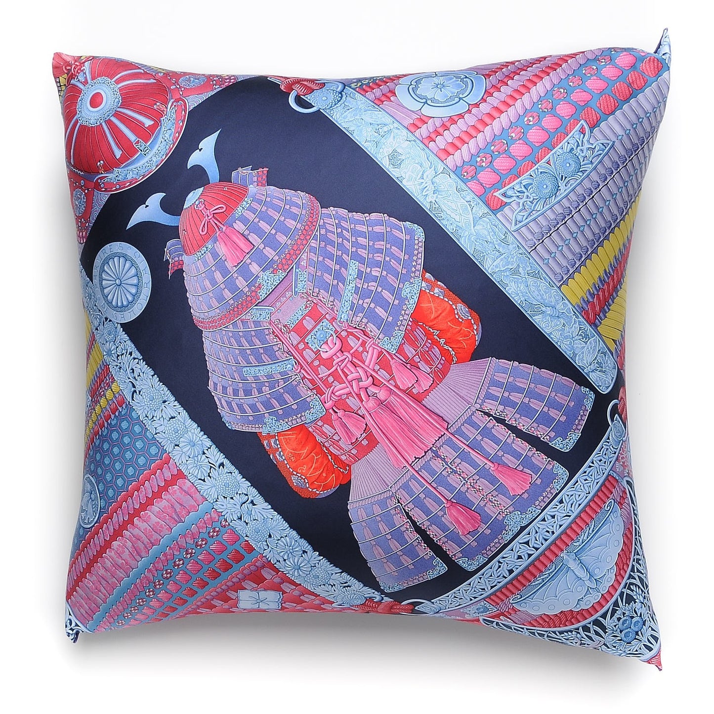 Cotton Silk Samouraïs Decorative Pillow Marine Rose Bleu Glacier