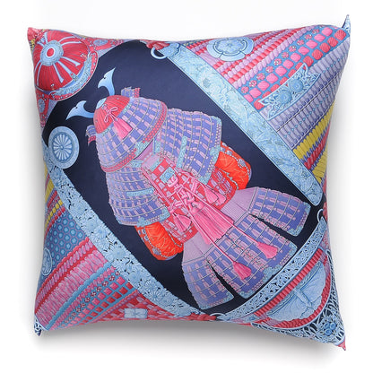 Hermes Cotton Silk Samouraïs Decorative Pillow Marine Rose Bleu Glacier 1 of 4