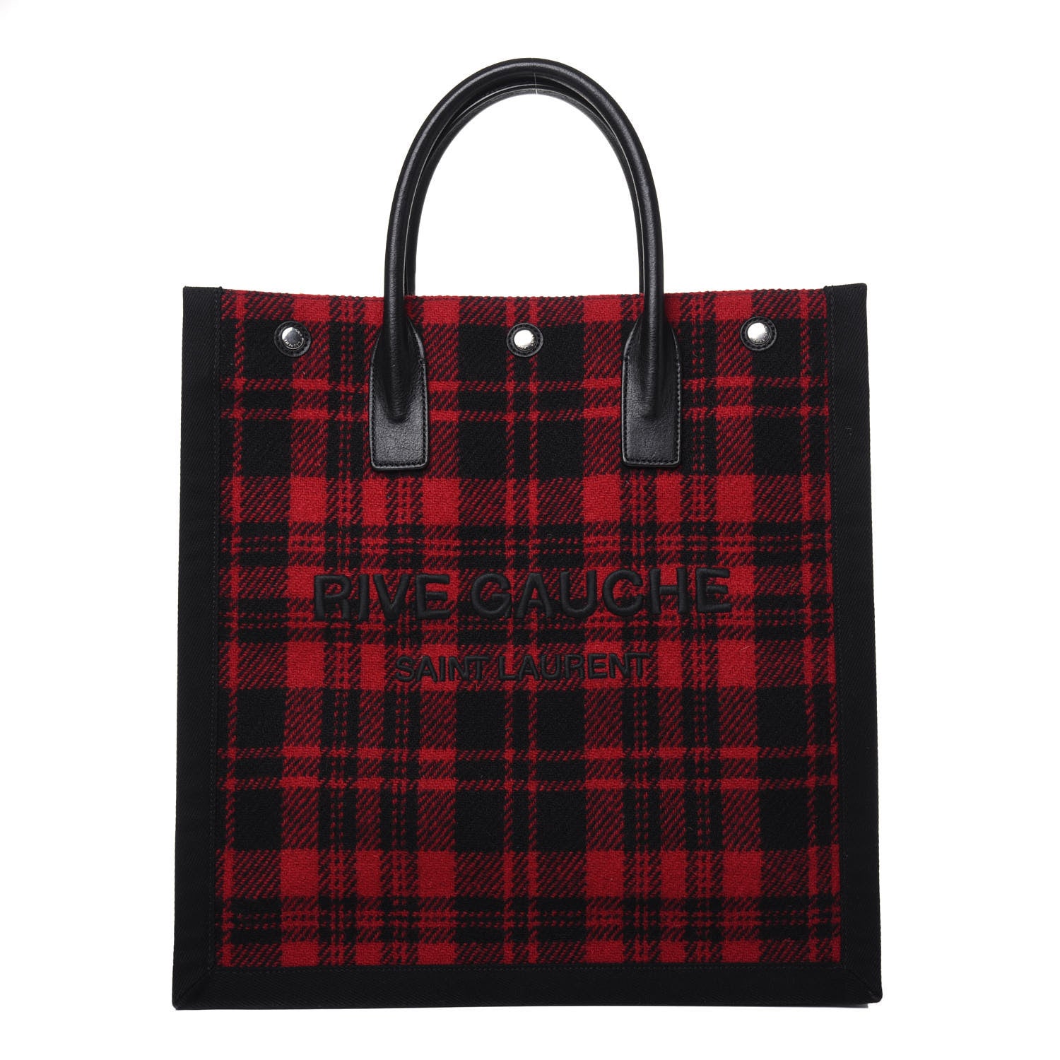 Saint Laurent Wool Tartan Rive Gauche Noe Tote Red Black 1 of 16