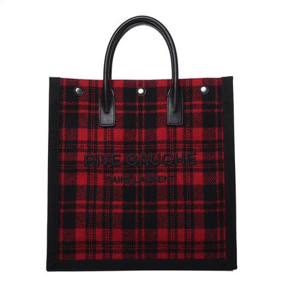 Saint Laurent Wool Tartan Rive Gauche Noe Tote Red Black 1 of 16