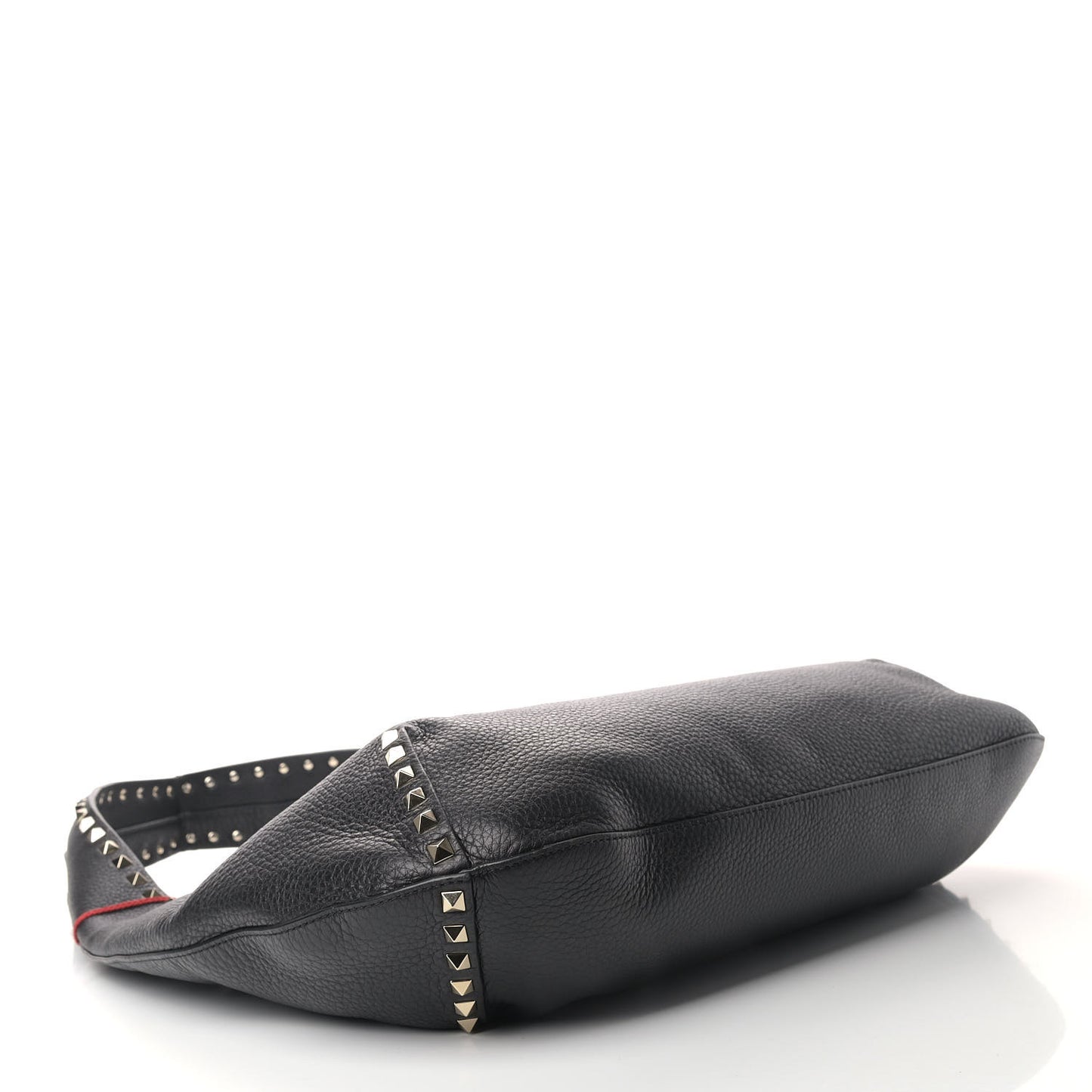 Grained Calfskin Large Rockstud Hobo Black