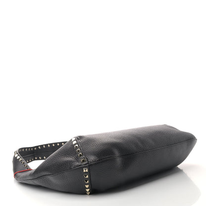 Valentino Garavani Grained Calfskin Large Rockstud Hobo Black 3 of 4