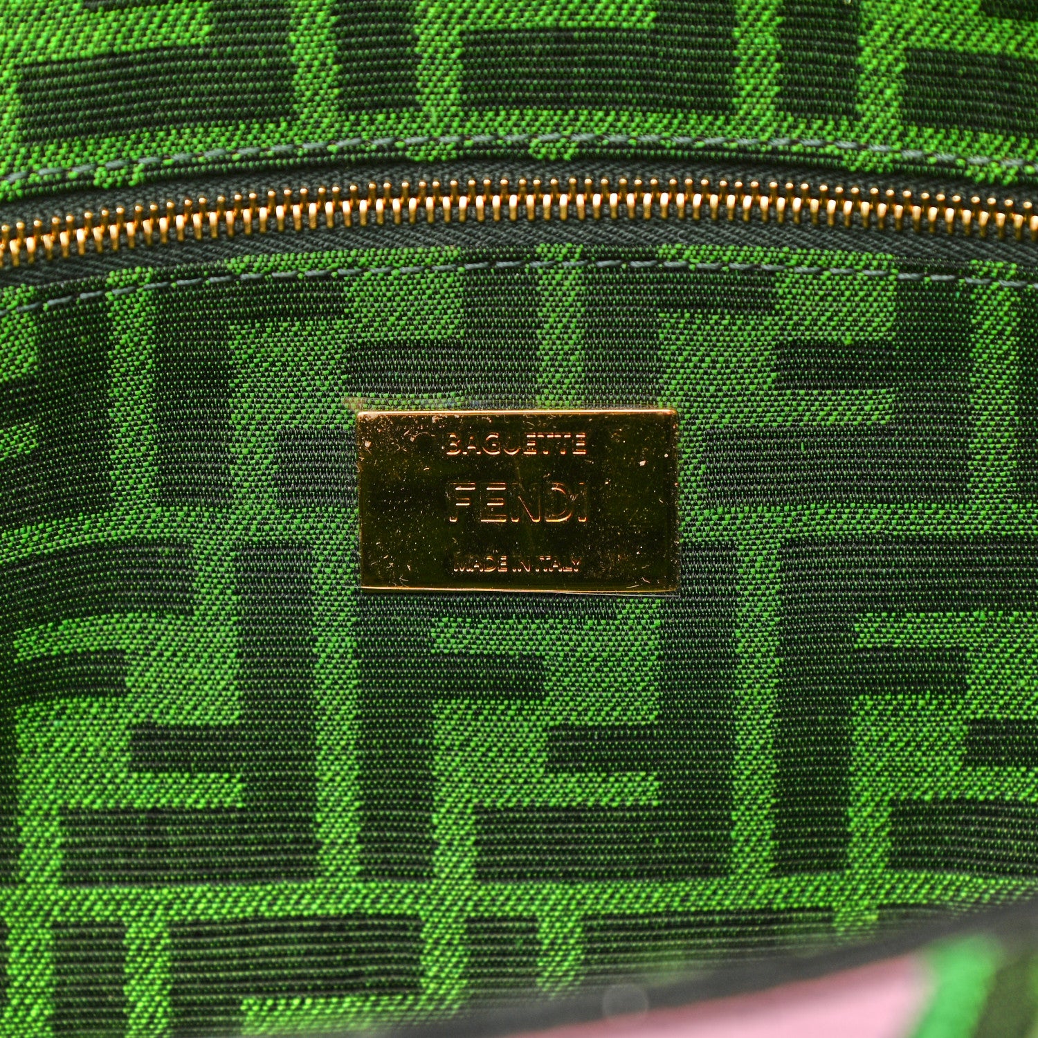 Fendi Fabric Jacquard FF 1974 Fringe Floral Embroidered Baguette Verde Multcolor 6 of 10