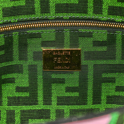 Fendi Fabric Jacquard FF 1974 Fringe Floral Embroidered Baguette Verde Multcolor 6 of 10