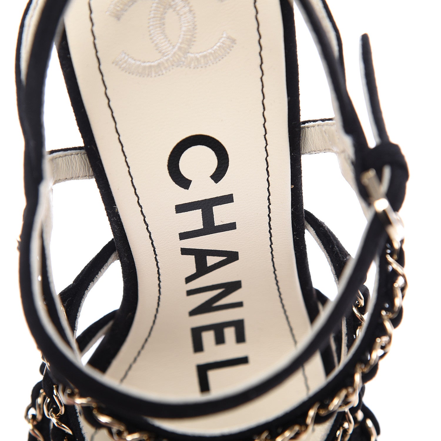 Chanel Suede Chain Sandals 38 Black 6 of 10