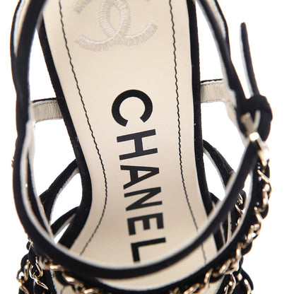 Chanel Suede Chain Sandals 38 Black 6 of 10