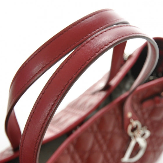 Christian Dior Coated Canvas Cannage Medium Panarea Tote Raspberry Red 5 of 9