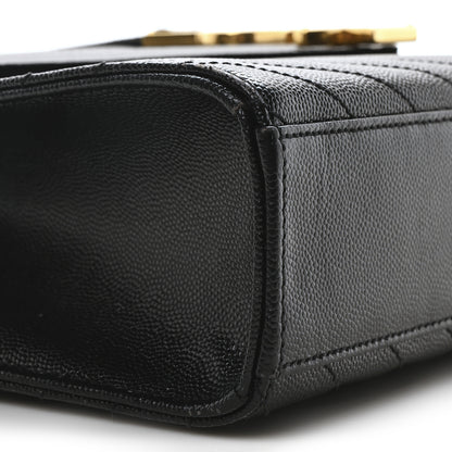 Saint Laurent Grain De Poudre Matelasse Chevron Large Monogram Satchel Black 9 of 10