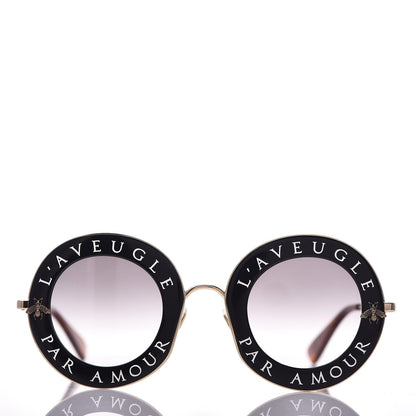 Gucci Metal L'Aveugle Par Amour Round Frame Sunglasses GG0113S Black 2 of 8