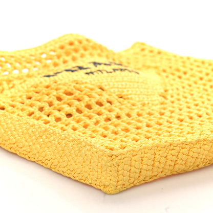 Prada Yarn Raffia Effect Crochet Logo Embroidered Tote Bag Giallo 7 of 8