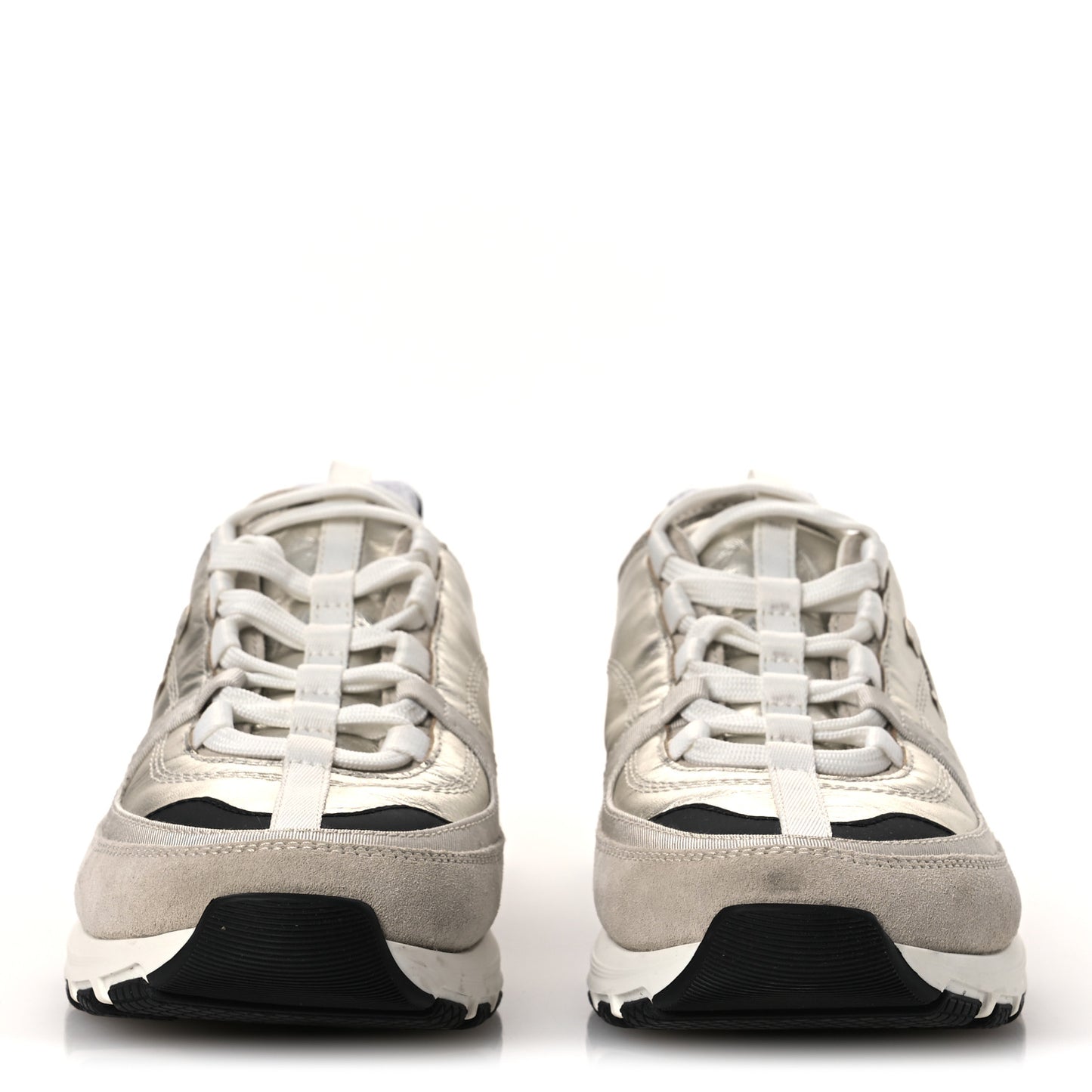 Suede Metallic Calfskin Womens CC Sneakers 39.5 White Silver