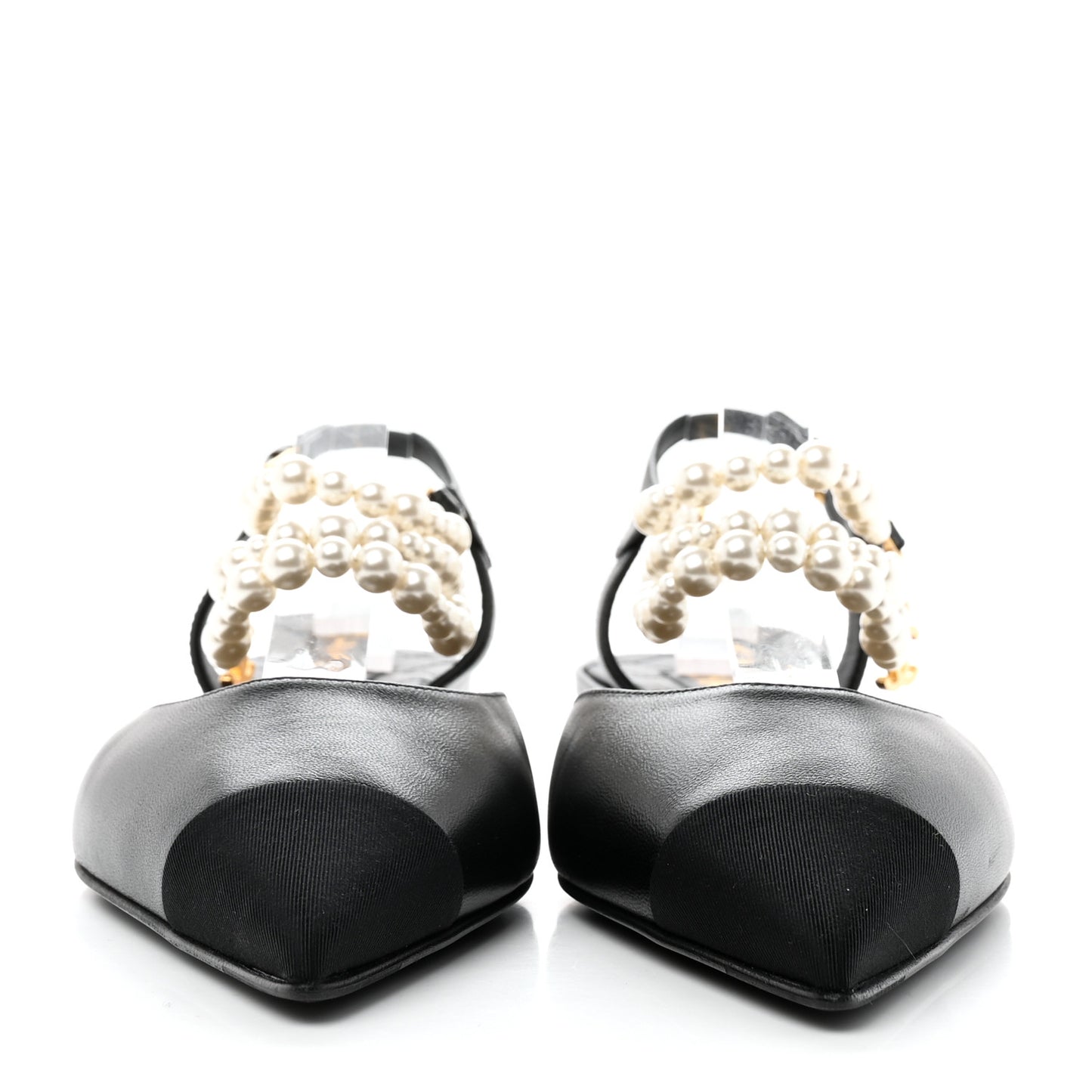 Lambskin Grosgrain Cap Toe Pearl Slingbacks 40.5 Black