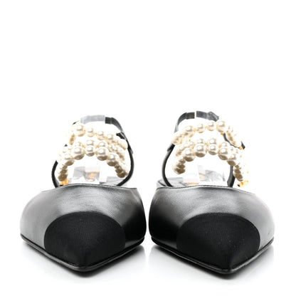 Chanel Lambskin Grosgrain Cap Toe Pearl Slingbacks 40.5 Black 2 of 10