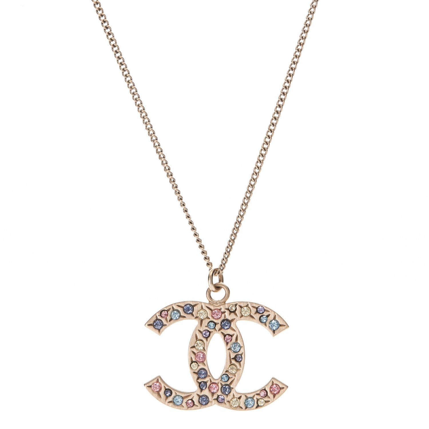 Chanel Crystal CC Necklace Light Gold Multicolor 1 of 4