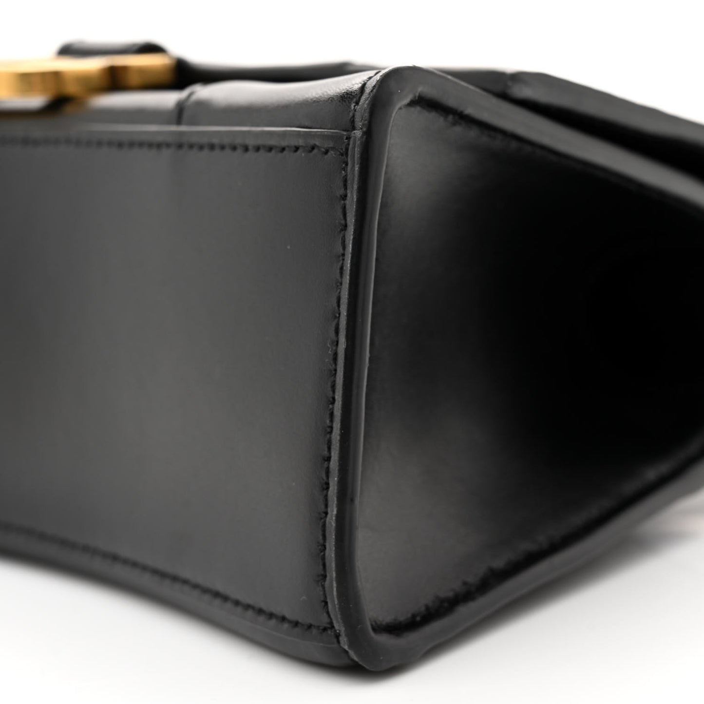 Shiny Box Calfskin Hourglass Top Handle Bag XS Black