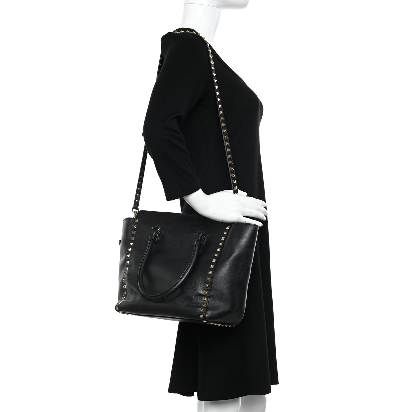 Vitello Rockstud Double Handle Tote Black