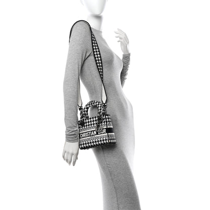 Christian Dior Canvas Houndstooth Embroidered Mini Lady D-Lite Black White 2 of 11