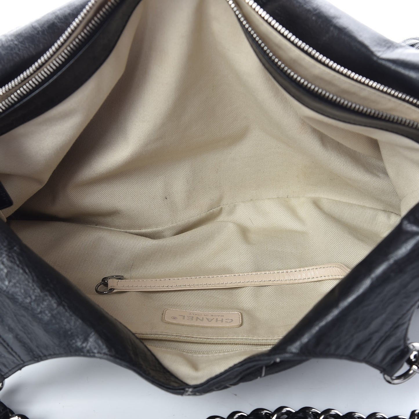 Glazed Goatskin Double Contrast Stitch Tote Black