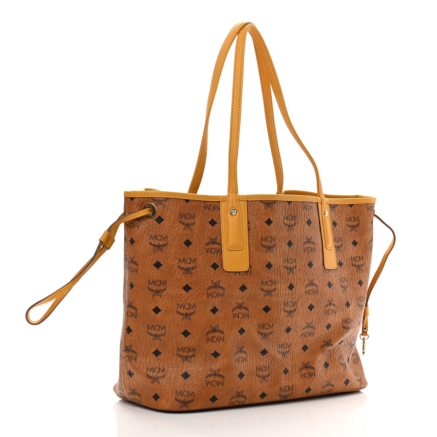 MCM Visetos Medium Liz Reversible Shopper Tote Cognac Yellow 4 of 14