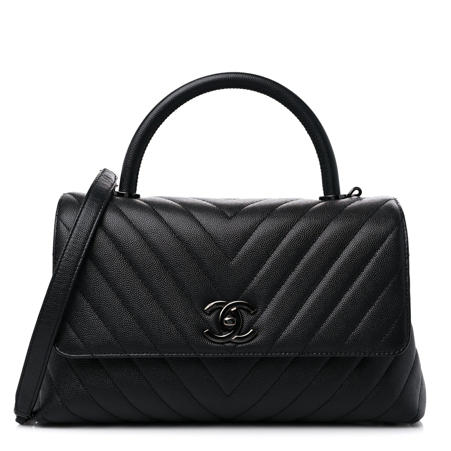 Chanel Caviar Chevron Quilted Small Coco Handle Flap So Black 1 of 13
