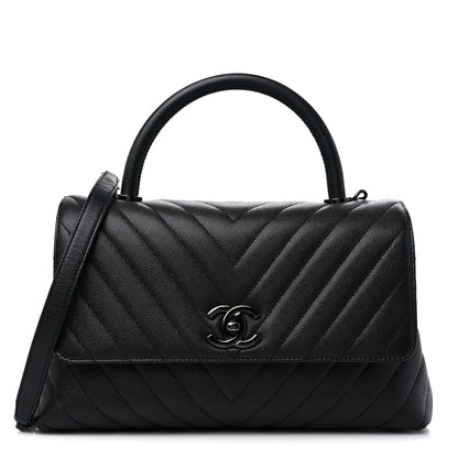 Chanel Caviar Chevron Quilted Small Coco Handle Flap So Black 1 of 13