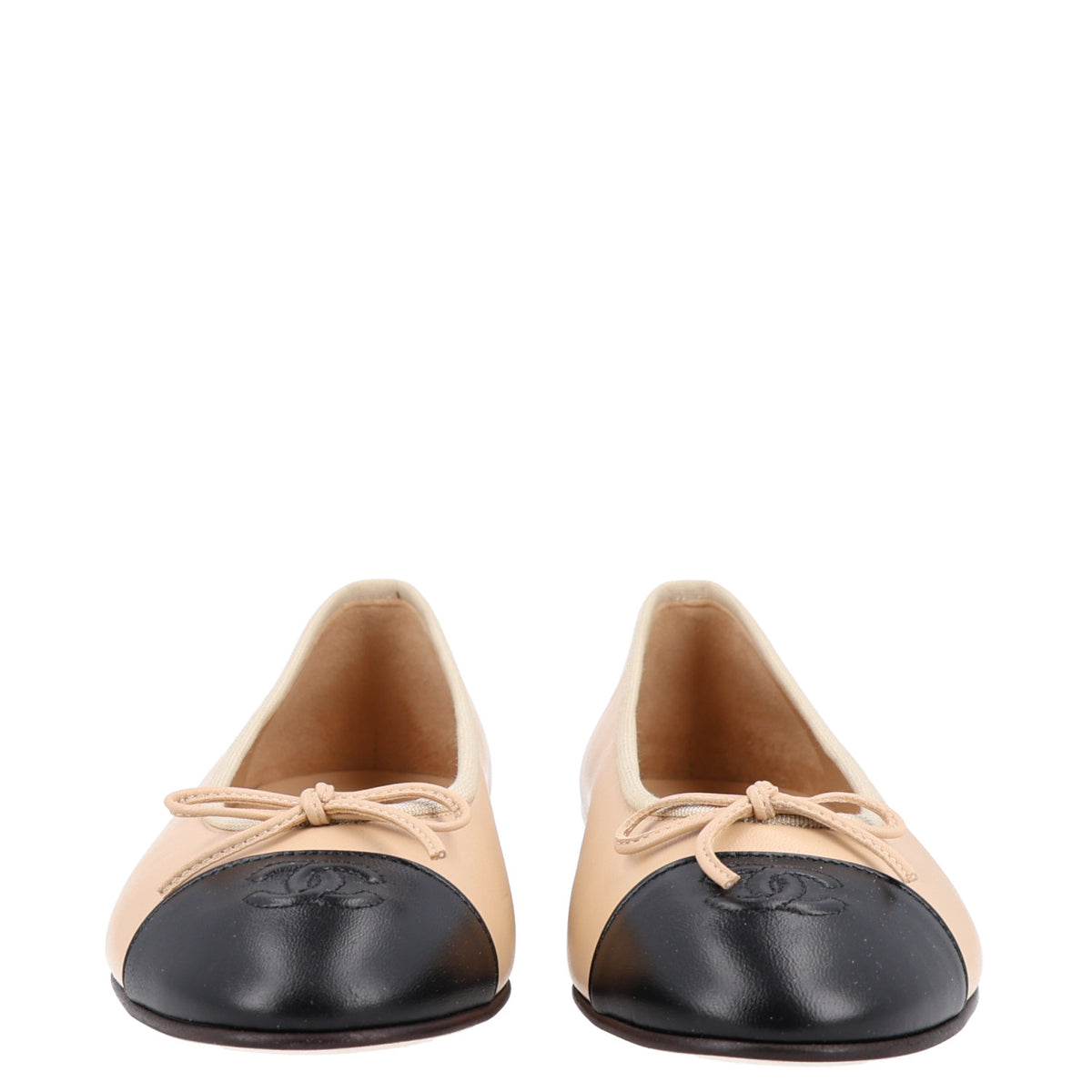 Lambskin Cap Toe CC Ballerina Flats 40.5 Beige Black
