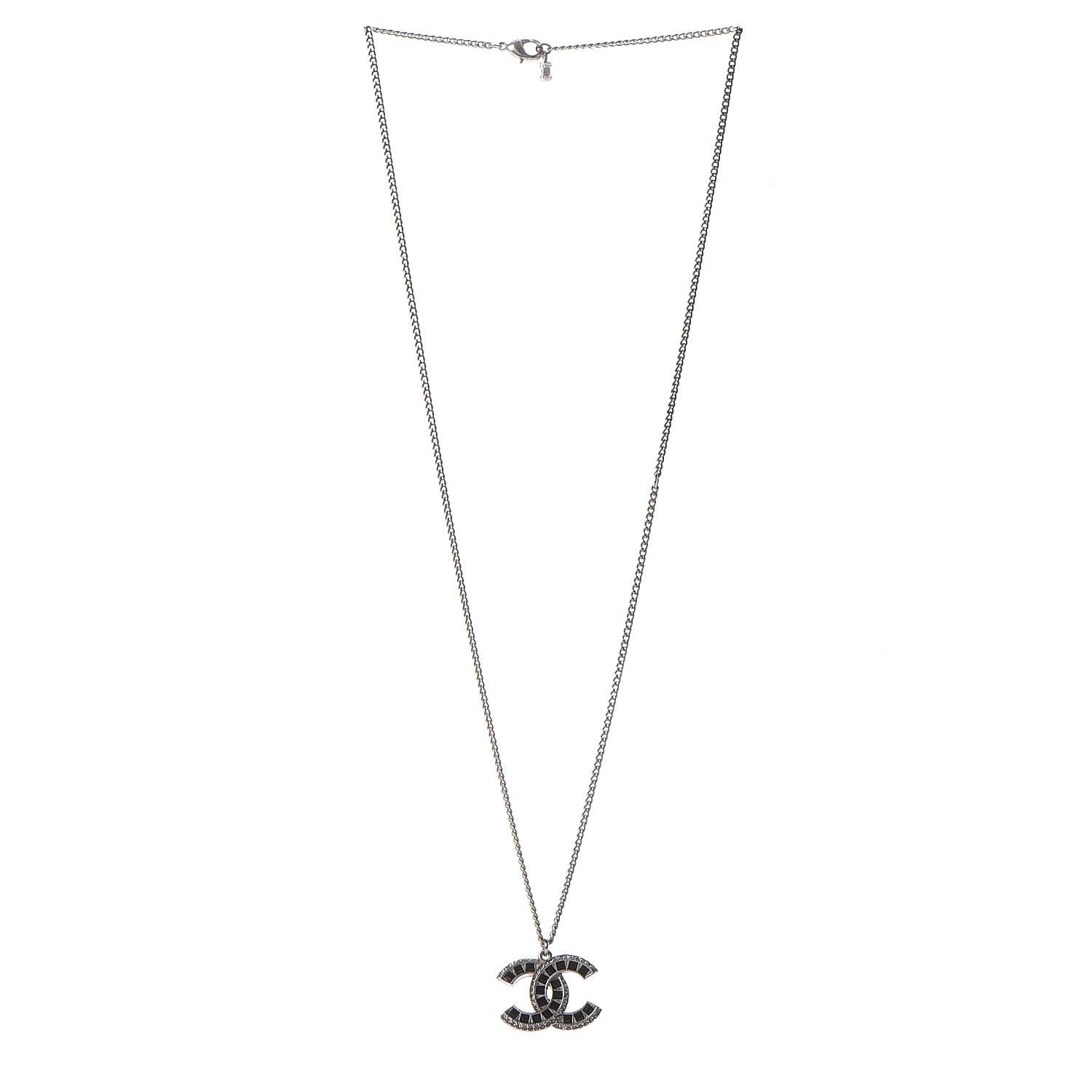 Chanel Ruthenium Baguette Crystal CC Necklace Black 3 of 6