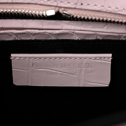 Alexander McQueen Calfskin Crocodile Embossed Small Skull Padlock Zip Around Tote Pink 5 of 7
