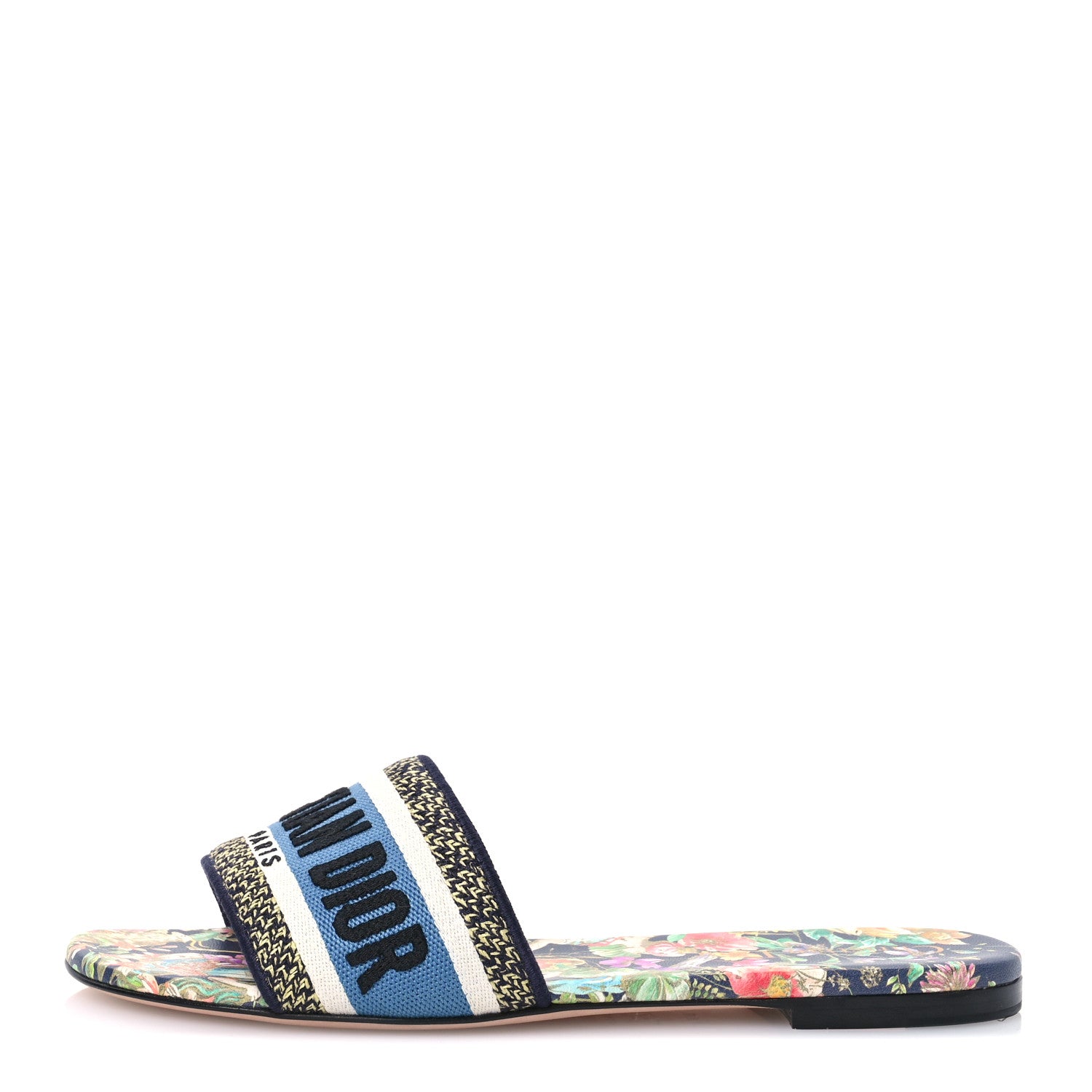 Christian Dior Canvas D-Constellation Embroidered Dway Flat Slide Sandals 36.5 Black Multicolor 1 of 9