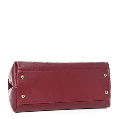 Chanel Grained Calfskin Stitched Chevron Medium Chic Top Handle Flap Red 3 of 8