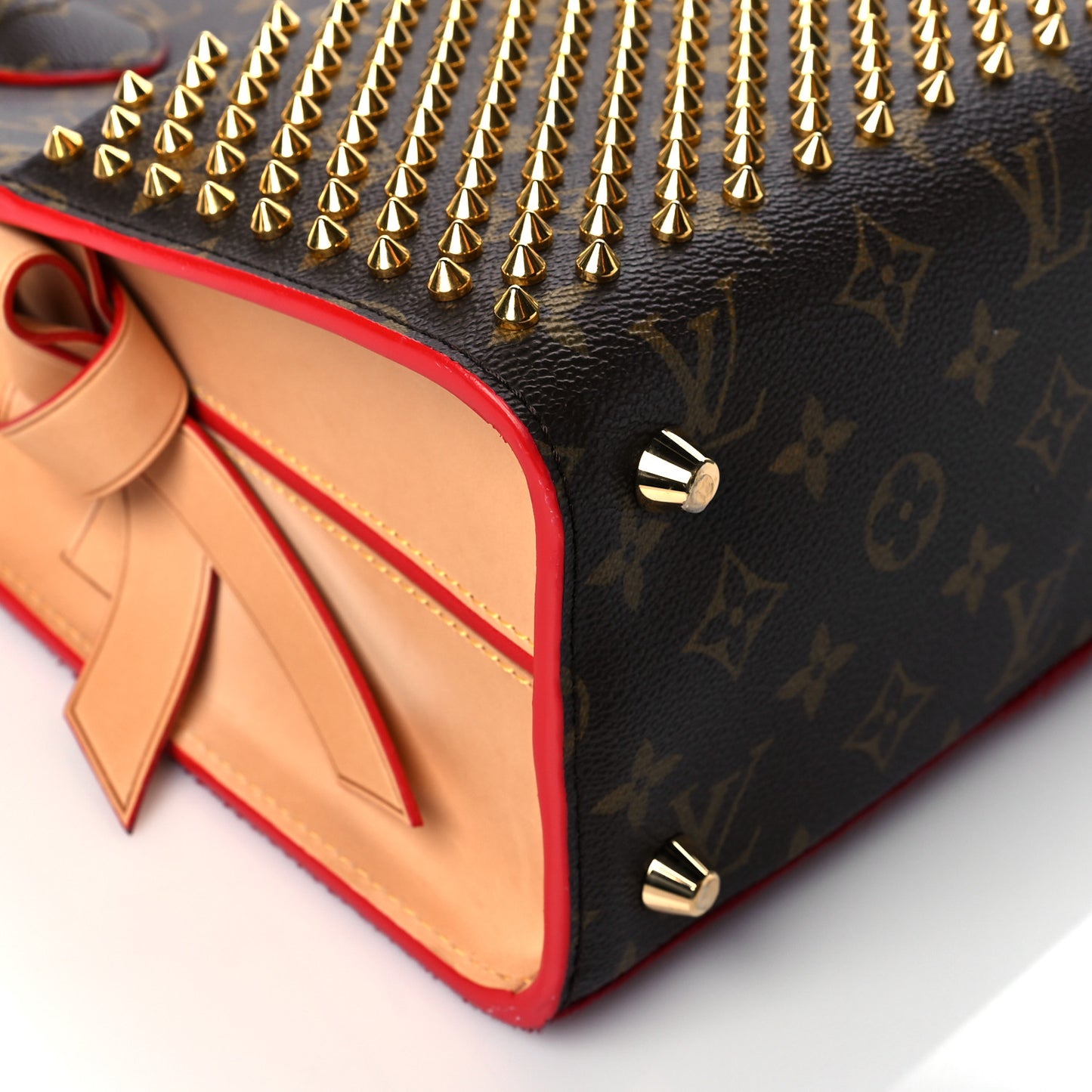 Monogram Calf Hair Spikes Iconoclasts Christian Louboutin Tote Red