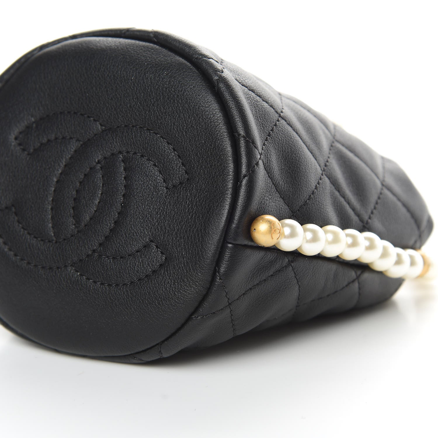 Chanel Calfskin Quilted Pearl Mini About Pearls Drawstring Bucket Bag Black 10 of 11