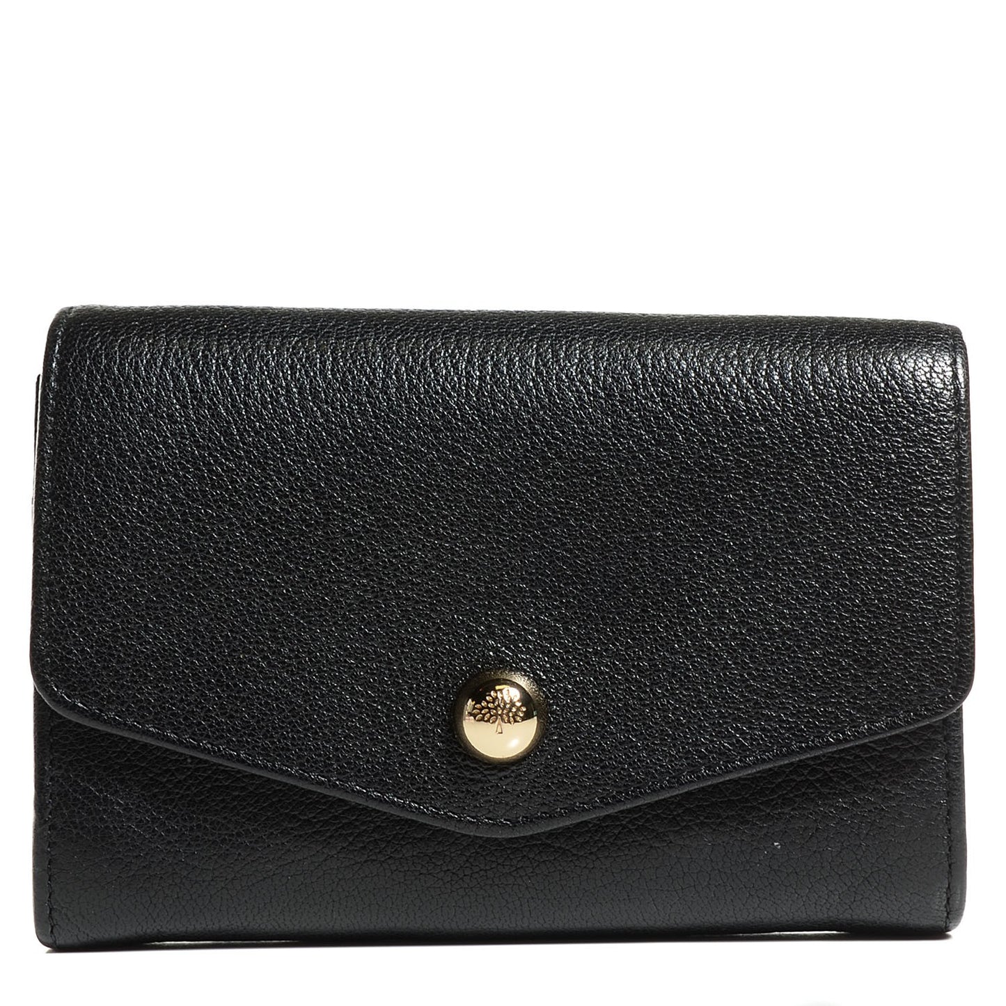 Glossy Goatskin Dome Rivet French Purse Wallet Black