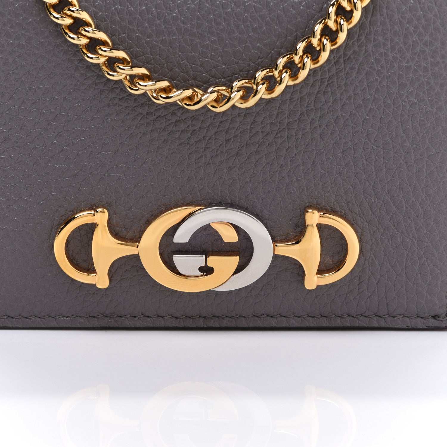 Gucci Grainy Calfskin Zumi Chain Card Case Wallet Dusty Grey 8 of 9